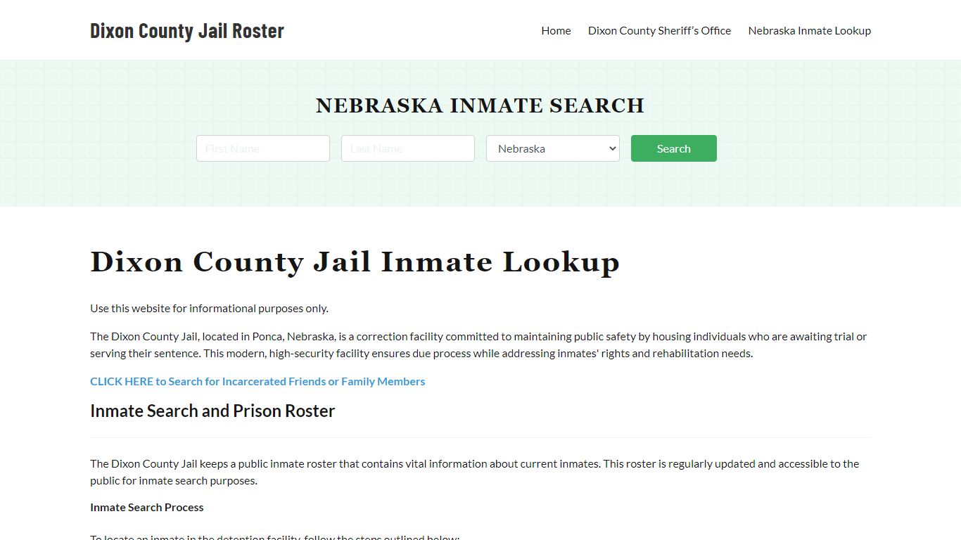 Dixon County Jail Roster Lookup, NE, Inmate Search